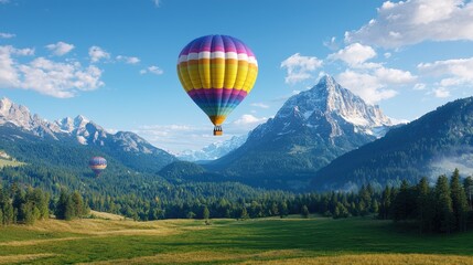 Naklejka premium Hot air balloon soaring over majestic Alps