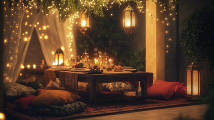 Fototapeta premium Enchanted Outdoor Dinner Setting