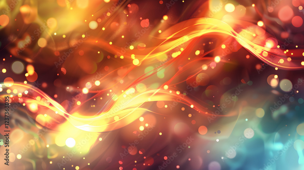 Poster abstract colorful wave pattern with glowing lights and soft gradients.