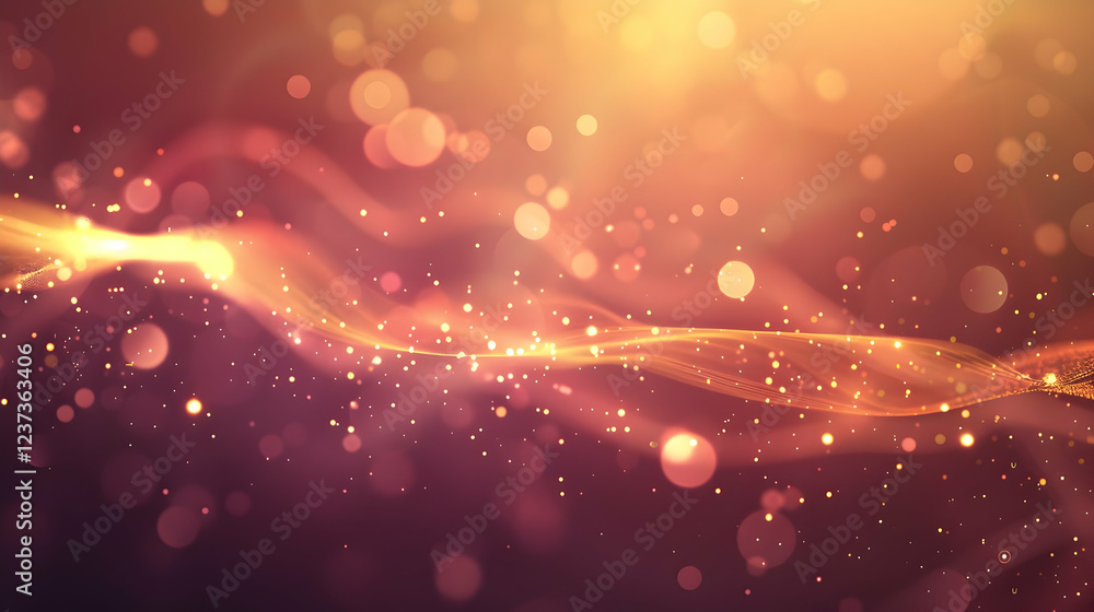 Poster abstract light and bokeh background with flowing lines and sparkling particles.