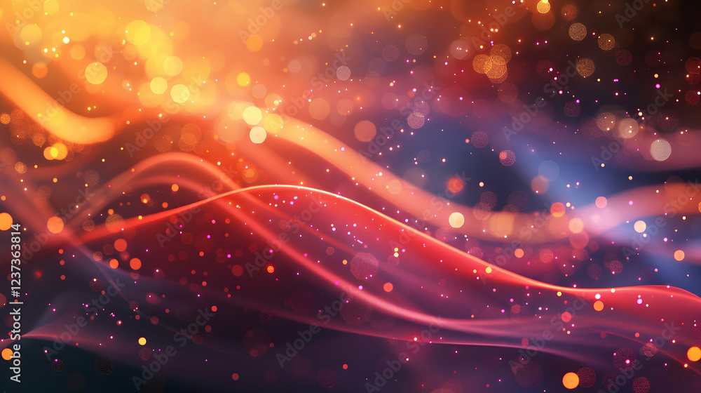 Poster a vibrant abstract background with flowing lines and sparkling lights.