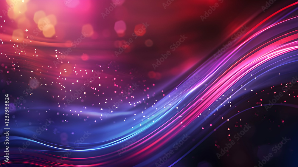 Poster a vibrant abstract background with flowing lines and sparkling particles.