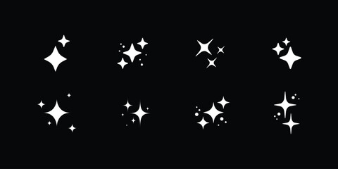 Collection of retro futuristic sparkle icons. Star shape collection. Abstract cool shining effect sign vector design. Set of sparkling sparkles, star and sun shapes.