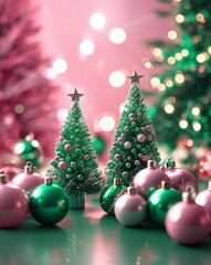 Obraz premium Pink and green soft glow abstract Christmas concept background