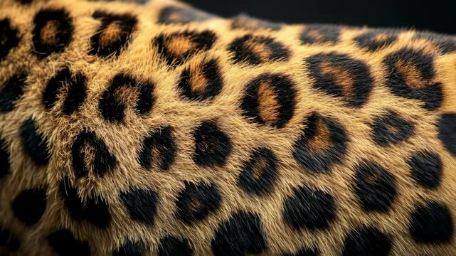 Close-up view of a leopard's distinctive fur pattern showcasing its unique rosettes in natural lighting