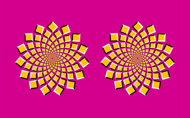 Optical illusion vector design of radial yellow squares with purple background