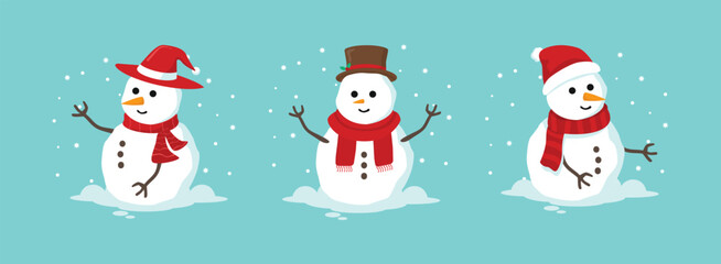 The collection of snowman wear a winter theme. Graphic resource about winter and christmas for content , banner, sticker label and greeting card.