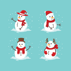 Snowman with a scarf isolated in a blue background. Flat design. Vector illustration. Twin snowman.