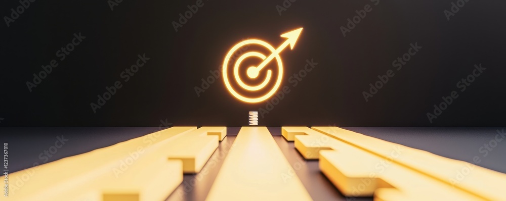 Poster target symbol with arrow on path to success