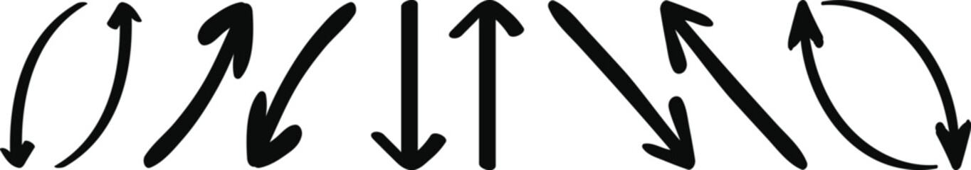 Set of simple lines hand drawn black arrows in various style. Set of simple of hand drawn black arrows. Set of simple lines hand drawn black arrows. Various of simple lines arrows collection