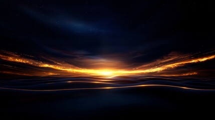 Golden Sunset and Starry Night Sky Landscape