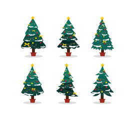 Christmas trees, several types of Christmas trees vector design, set of different Christmas trees.