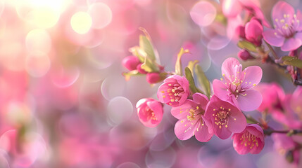 A close-up of pink blossoms with a soft, dreamy background, evoking springtime beauty.