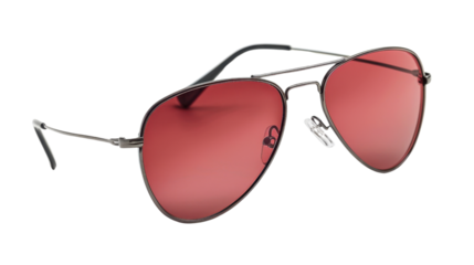 Stylish aviator sunglasses with red lenses on transparent background