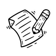 Hand drawn vector illustration of a pencil and paper. Perfect for creative designs, writing concepts, or educational themes.