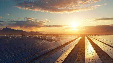 Power plant using renewable solar energy with sun. AI generated illustration
