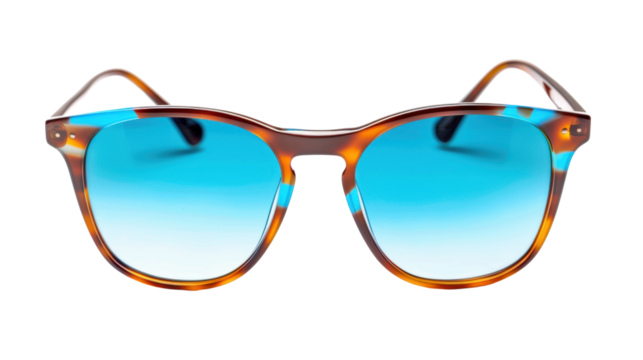 Stylish sunglasses with blue gradient lenses and transparent background