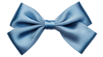 Elegant light blue silk ribbon bow on transparent background