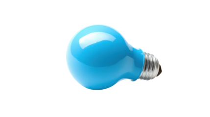 Blue light bulb representing innovation on transparent background