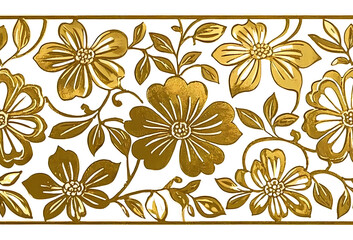 Fototapeta premium Hand drawing of seamless golden floral pattern isolated on white background, 300dpi