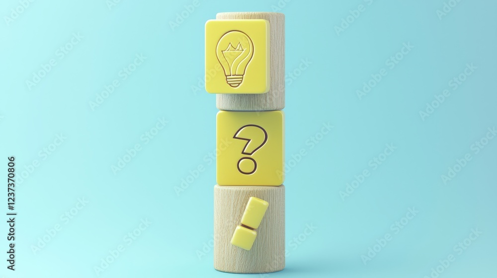 Poster Yellow Blocks with Light Bulb and Question Mark Design