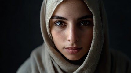 Naklejka premium A serene portrait of a woman with a hijab, her face