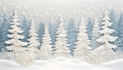 Naklejka premium White Papercut Winter Forest Scene With Falling Snow