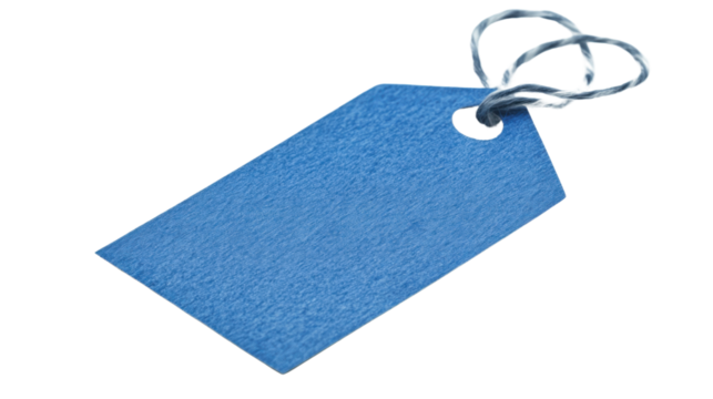 Blank blue cardboard price tag with string on transparent background - Powered by Adobe