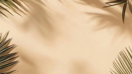 Obraz premium Beige Background With Palm Leaf Shadows and Fronds