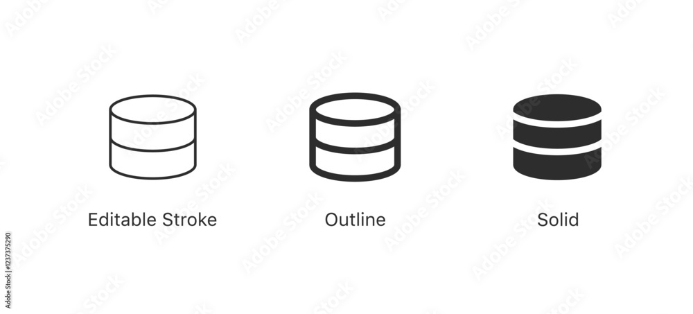 Poster database icon . data storage, servers icons in editable stroke, outline, and solid style