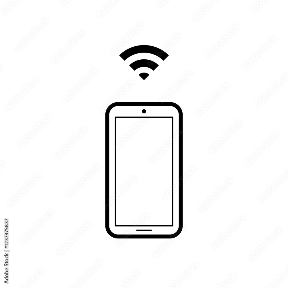 Poster vector design of a vector phone with a wifi icon made of lines.