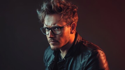 Fototapeta premium A stylish man with tousled hair and glasses,