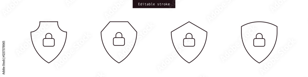 Poster Shield icon or security shield protection icon with lock symbol privacy icon , secure private security icons - padlock icon button - Keyhole icon, Door key hole button. outline editable stroke icon
