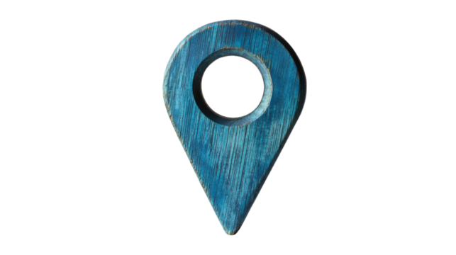 Blue wooden location pin showing position on transparent background - Powered by Adobe