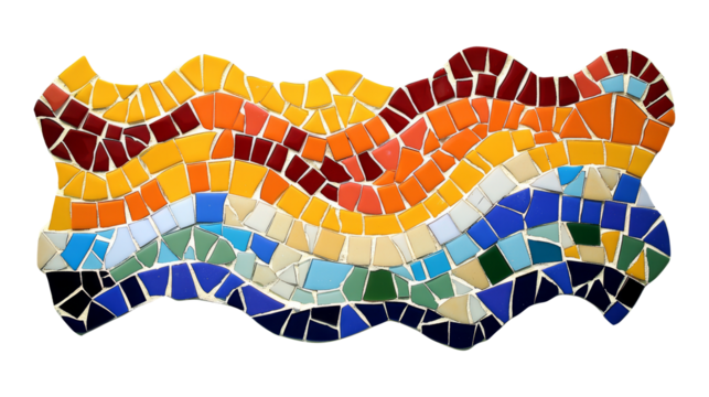 Colorful mosaic art with wavy pattern isolated on transparent background, png