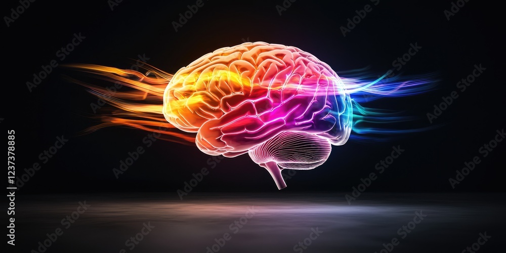 Poster high-resolution medical imaging displaying colorful brain scan results in a modern health environmen