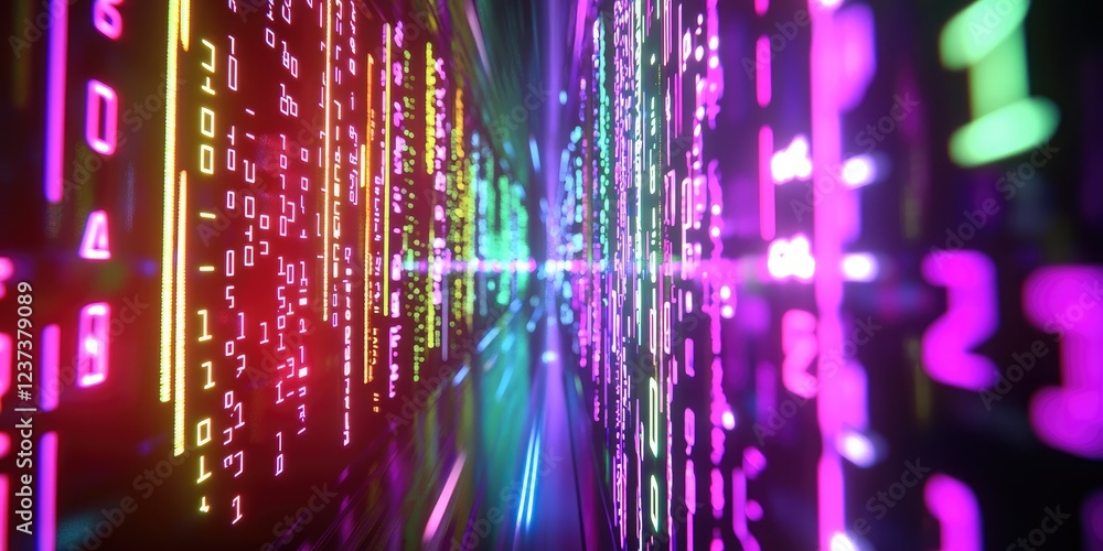 Aufkleber Abstract Data Visualization with Colorful Numeric Patterns and Vertical Lines Representing Technology and Information Flow in Modern Digital Environment