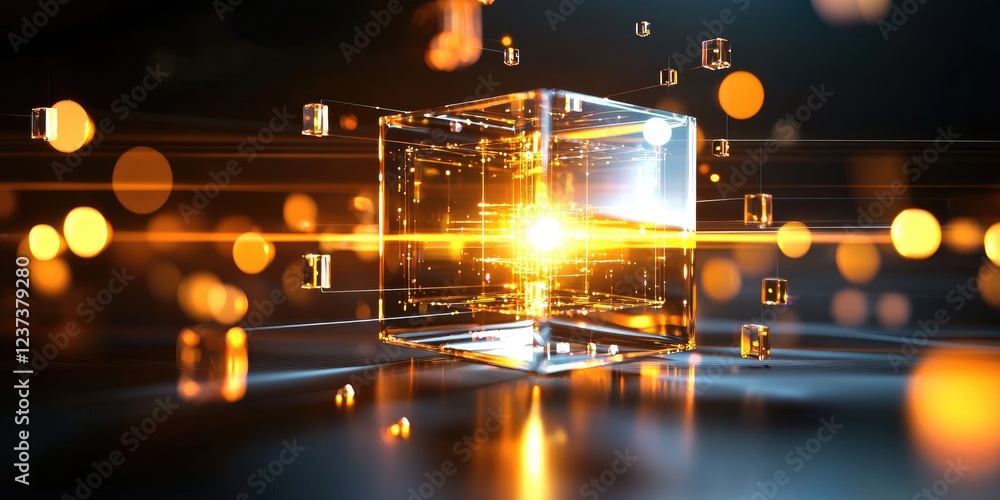 Aufkleber Futuristic Digital Cube Array with Glowing Particles and Abstract Background for Technology and Innovation Concepts