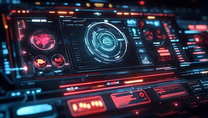 Obraz premium Futuristic Technology Interface Display Showing Data Analysis