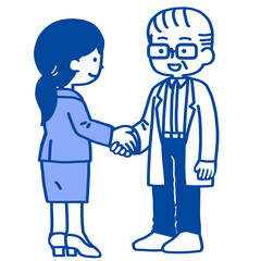 女性と握手をするシニア男性