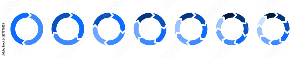 Poster Circle arrows icon vector diagram infographic set. Sync repeat and reload arrow icon, rotate arrow symbol in blue color, Vector illustration
