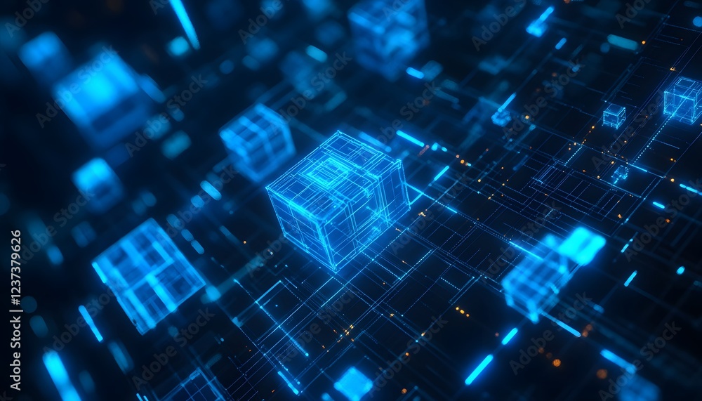 Aufkleber abstract digital cubes floating in cyberspace network