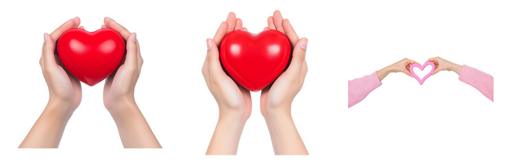 Obraz premium Hands Holding Red Hearts Symbolizing Love Isolated on transparent background
