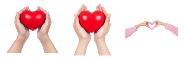 Hands Holding Red Hearts Symbolizing Love Isolated on transparent background