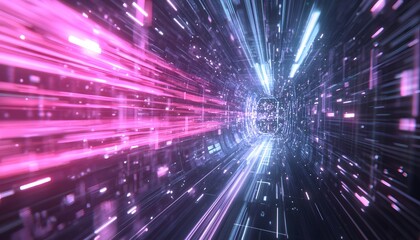 Fototapeta premium Abstract Digital Tunnel Of Pink And Blue Light Streaks