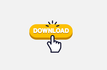 Vector design of download button with hand cursor and yellow button