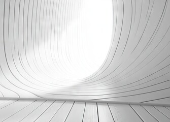 Abstract White Wooden Curved Floor and Wall Background for Product Presentation - AI generated illustration