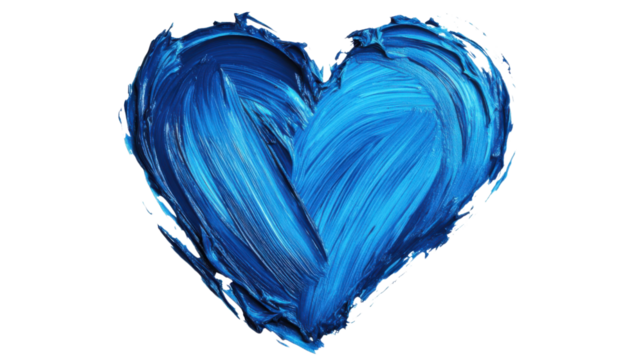 Blue paint forming a heart shape on transparent background