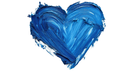 Blue acrylic paint forming heart shape on transparent background