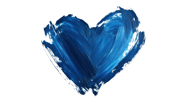 Blue painted heart shape on transparent background representing love and affection